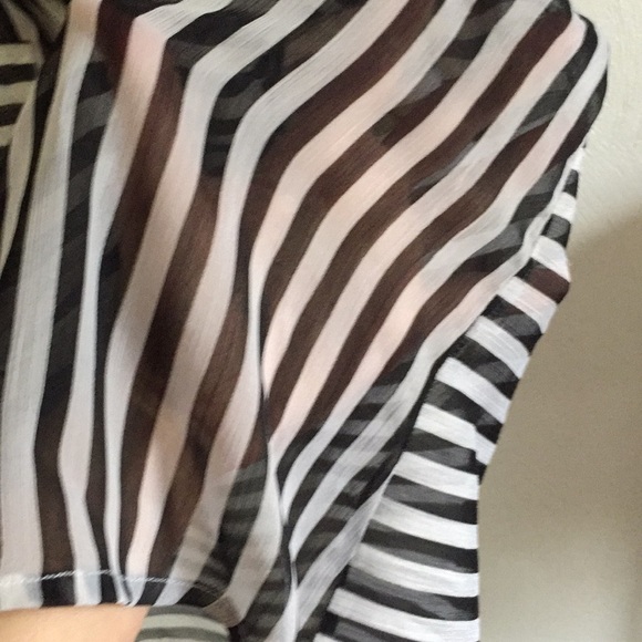 LF Y2K SHEER TOP BLACK WHITE STRIPED CAREER BLOUSE TOP M - Picture 8 of 12